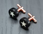 Precious STAR cufflinks - Handmade ebony and bone inlaid men cufflinks - gift idea