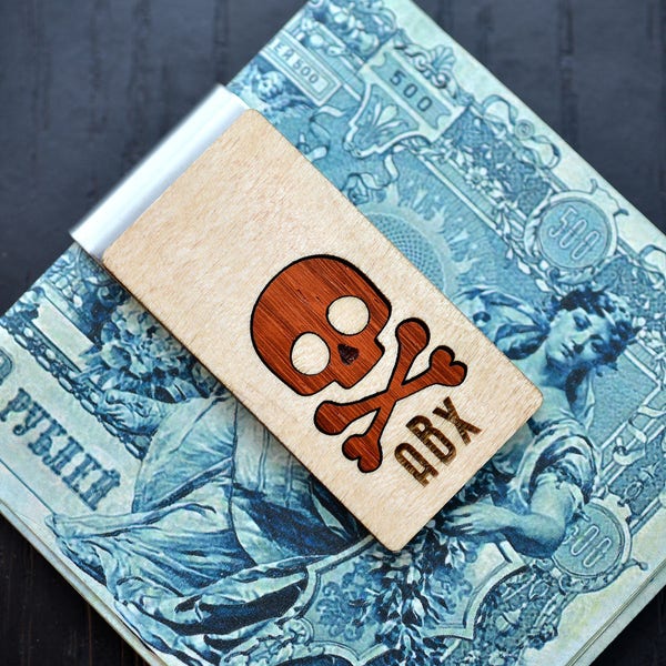 Personalized Money Clip, Skull inlaied wood Money clip, Groomsmen Money clips, Groomsmen Gift, Birthday, Anniversary Gift