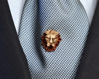 Wedding gift - Wood lion tie tack - Groomsman gift