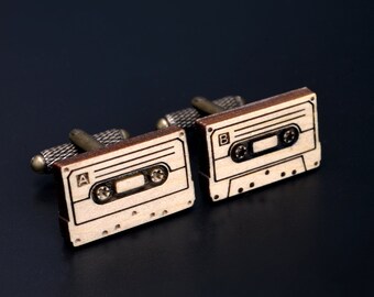 Wedding Cufflinks, Mixtape Wedding Cufflinks, Wooden Cuff Links