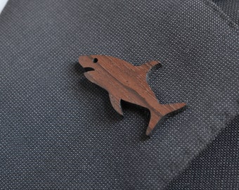 Shark brooch - Indian rosewood tie pin - Wedding pin