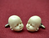 Doll Head Cufflinks - Hand made aged synthetic ivory cuff links