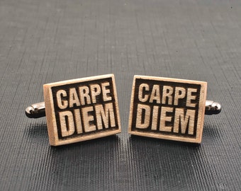 WOOD cufflinks -CARPE DIEM quote - Very elegant mens cuff links