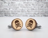 Custom cufflinks skull and bones. Handmade wedding wood cuff links ideal for Groom, Groomsmen, Usher and best man.