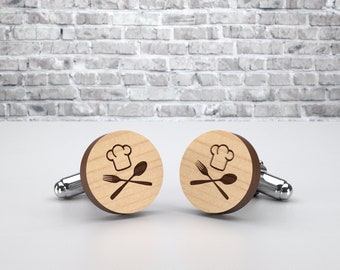 Master Chef custom cufflinks. Handmade wedding wood cuff links ideal for Groom, Groomsmen, Usher and best man.