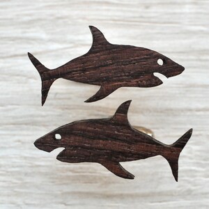 SHARK Cufflinks Men's Gifts Handmade Wooden Cuff Links Wood Cufflinks for Him Wood Cufflink Set Handmade Cufflinks groom gift image 3