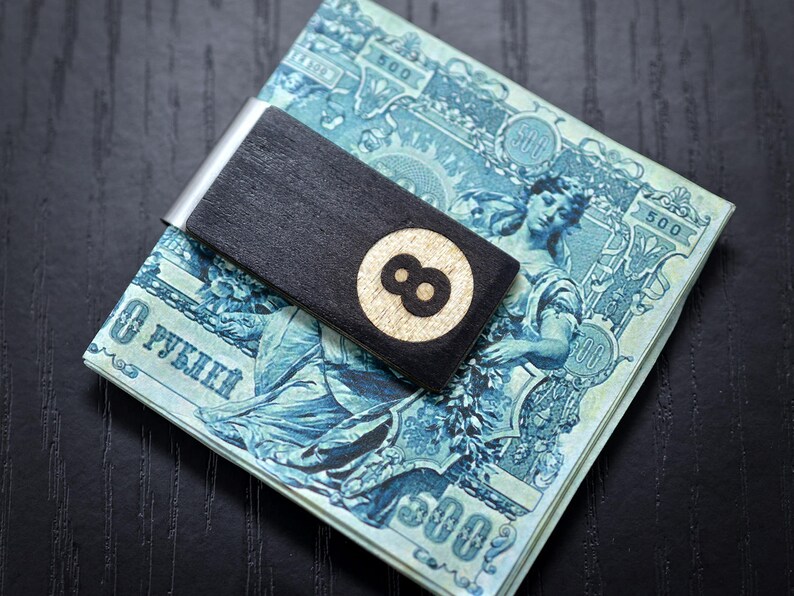 8 Ball Wood Money Clip Hand Made Money Clip Groomsmen Gifts Etsy - image 0