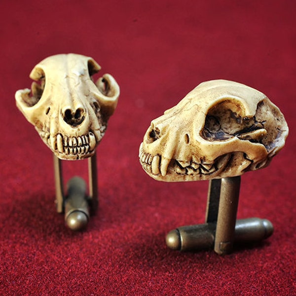 CAT Skull Men Cufflinks - Hand made victorian replica cat skull cuff links - cufflinks oddity