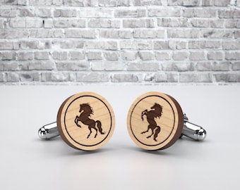 Horse custom cufflinks. Handmade wedding wood cuff links ideal for Groom, Groomsmen, Usher and best man.