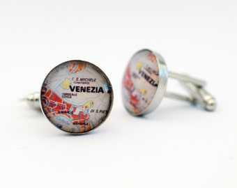 Venezia - Italia - (Venice Italy) Map Cufflinks - Perfect gift for a traveler man.