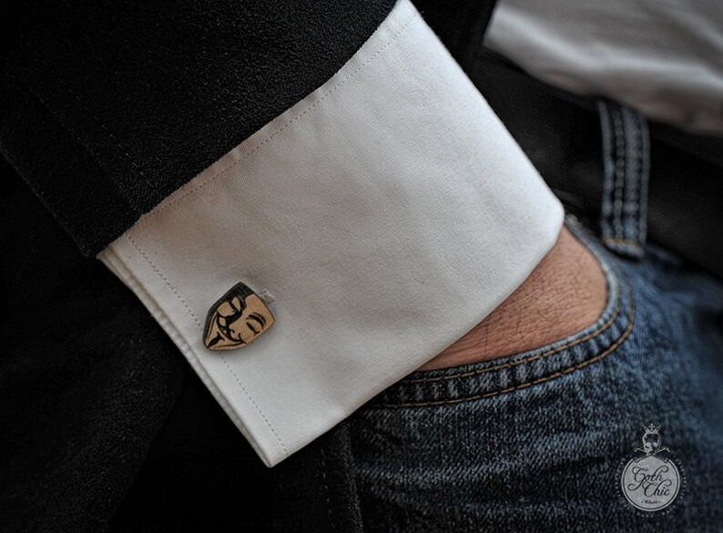 WOOD cufflinks  V for Vendetta  Guy Fawkes mask elegant cuff image 2