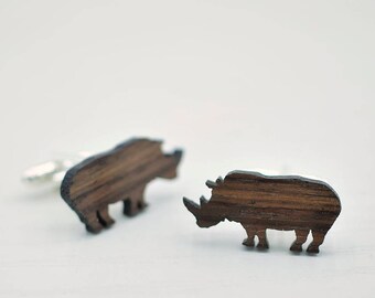 RHINO Cufflinks - Men's Gifts - Handmade Wooden Cuff Links - Wood Cufflinks for Him - Wood Cufflink Set - Handmade Cufflinks