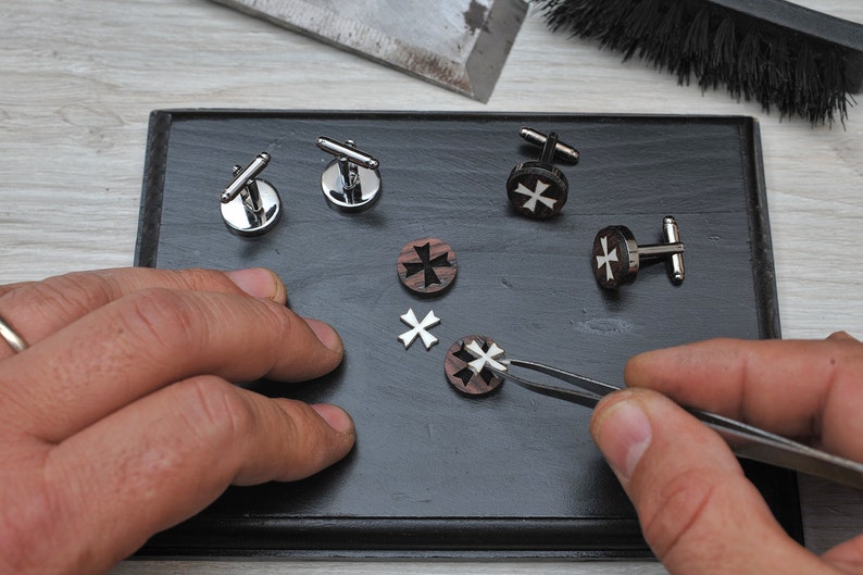 Elegant Cufflinks  Elegant rosewood hand inlaid with bone image 3