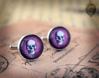 Cufflinks - Gothic- Steampunk "Purple SKULL" - vintage style - hand made - Gift for Him -