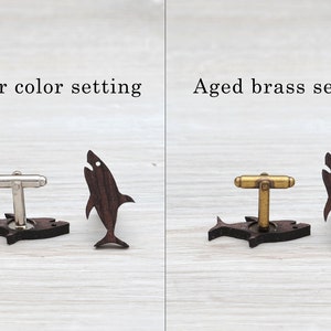 SHARK Cufflinks Men's Gifts Handmade Wooden Cuff Links Wood Cufflinks for Him Wood Cufflink Set Handmade Cufflinks groom gift image 4