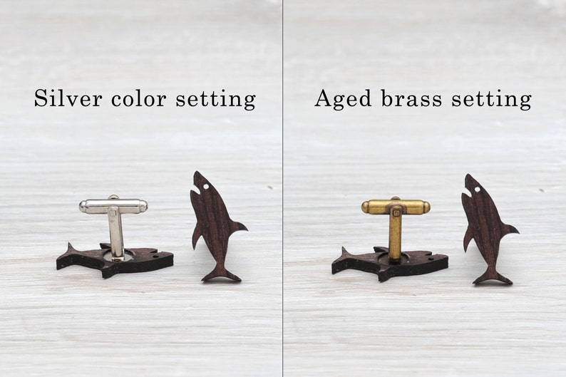 SHARK Cufflinks Men's Gifts Handmade Wooden Cuff Links Wood Cufflinks for Him Wood Cufflink Set Handmade Cufflinks groom gift image 4