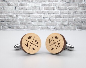 Custom MONOGRAM cufflinks. Handmade wedding wood cuff links ideal for Groom, Groomsmen, Usher and Best Man.