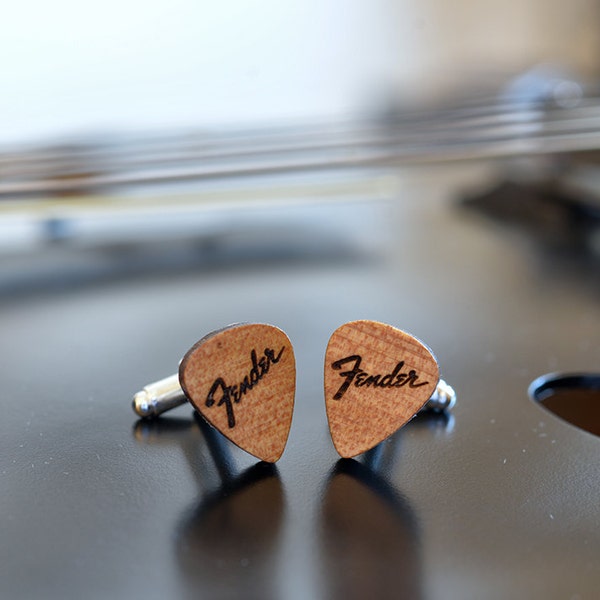 Cufflinks madera Guitar Pick - Fender men cufflinks - Perfectos gemelos de boda - gemelos personalizados