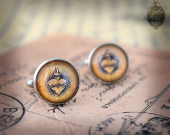 Cufflinks - Gothic- Steampunk "Sacred heart - EX VOTO" - vintage style -  hand made - Gift for Him -