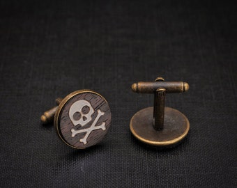 Skull Cufflinks - rosewood hand inlaid with bone