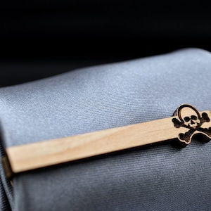 Skull Tie Clip Maple wood tie bar image 1