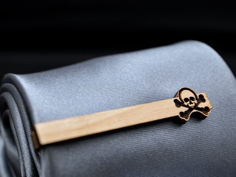 Skull Tie Clip Maple wood tie bar image 1