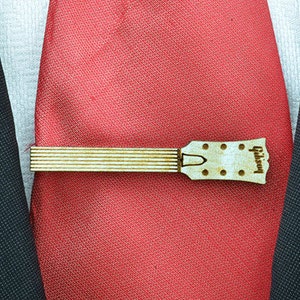 Men's Tie Clip - Wood tie bar for guitar lover - Perfect wedding gifts