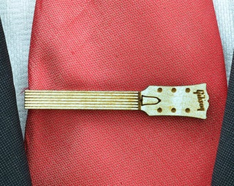 Men's Tie Clip - Wood tie bar for guitar lover - Perfect wedding gifts