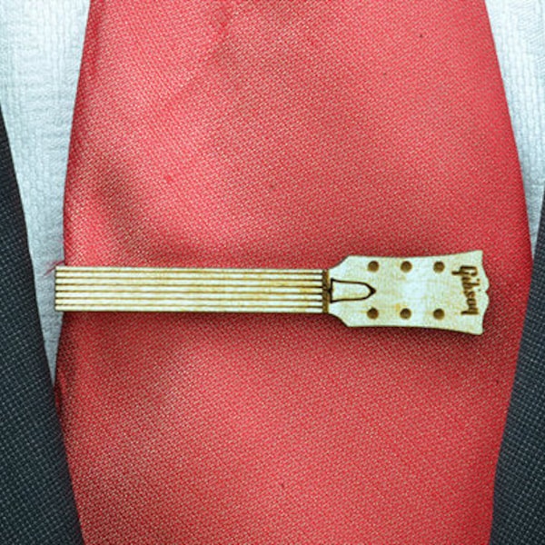 Men's Tie Clip - Wood tie bar for guitar lover - Perfect wedding gifts