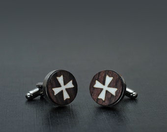 Elegant Cufflinks - Elegant rosewood hand inlaid with bone