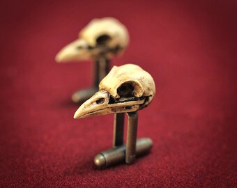 Raven Skull Men Cufflinks - Hand made victorian replica bird skull cuff links - cufflinks oddity