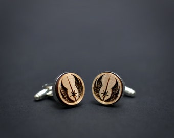 Star Wars cufflinks - JEDI ORDER logo - Maple wood mens cuff links