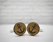 Anchor Cufflinks, Engraved Wood Cufflinks, Wooden Cufflinks, Animal Cufflinks, Mens Cufflinks, Unique Cuff Links, Wooden Cuff Links