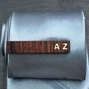 Personalized TIE CLIP Fine Rosewood with custom bone inlay initials. image 2