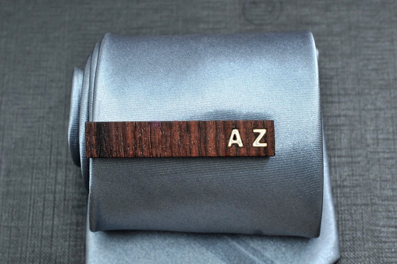 Personalized TIE CLIP Fine Rosewood with custom bone inlay initials. image 2