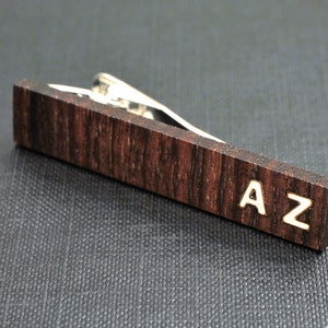 Personalized TIE CLIP Fine Rosewood with custom bone inlay initials. image 3
