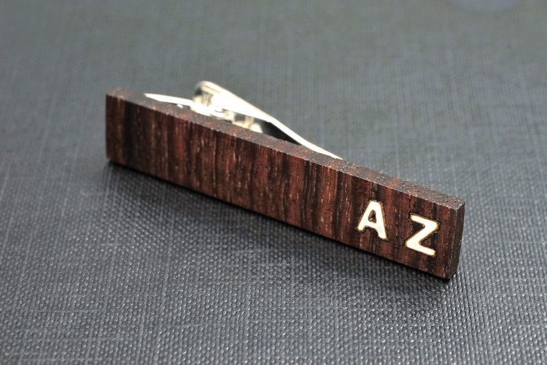 Personalized TIE CLIP Fine Rosewood with custom bone inlay initials. image 3