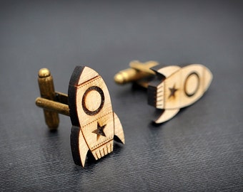 Wedding men cufflinks - Fly Me To The Moon - Wood Rocket cuff links - Groom idea for wedding