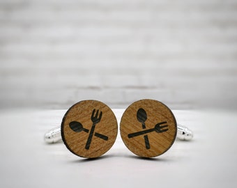 ELEGANT WOOD cufflinks - spoon and fork stylish accessory