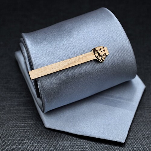 V for Vendetta Tie Clip - Maple wood tie bar