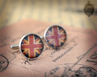 Cufflinks - Gothic- Steampunk "UK Flag - Union Jack" - vintage style - hand made - Gift for Him -