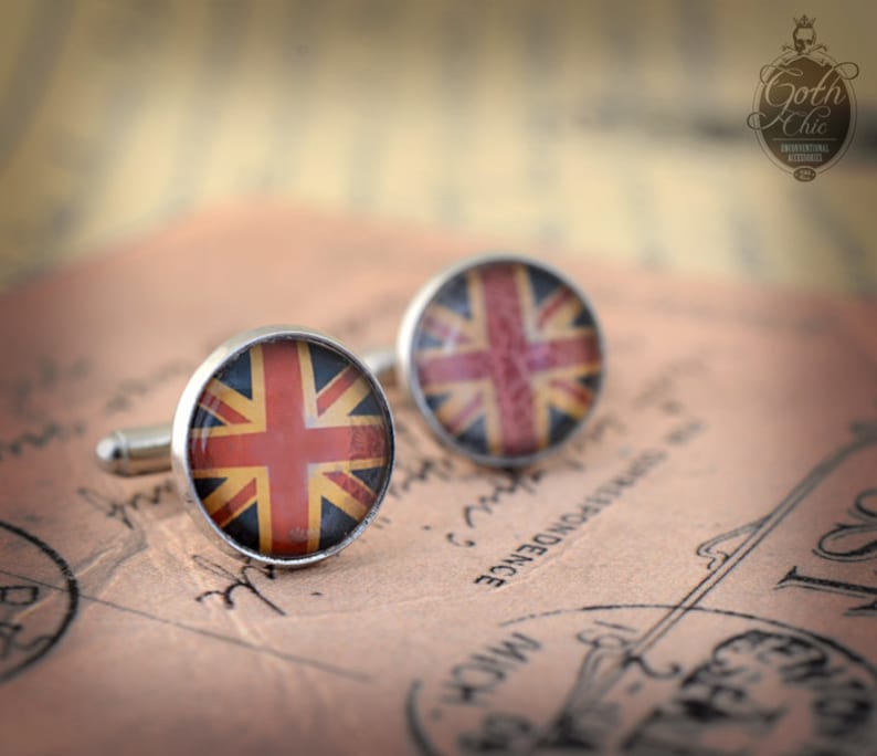hand made Gift for Him - Cufflinks Union Jack vintage style Gothic- Steampunk UK Flag