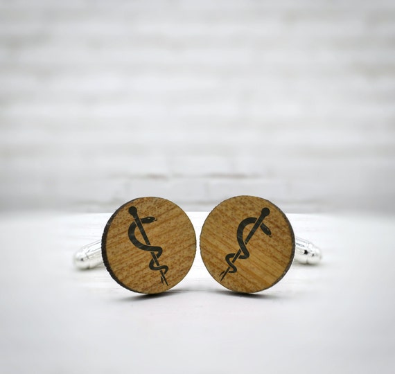 Elegant Wood Cufflinks Rod Of Asclepius Stylish Accessory Etsy - image 0