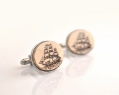 Victorian Pirate Ship Cufflinks - Aged style acrylic cuff links