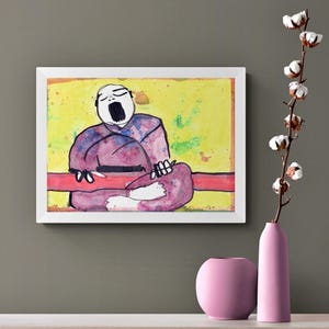 Buddhist monk art print, Bedroom painting, Unique spiritual gift for him, Fine art for meditation, Colorful wall art for yoga studio decor