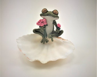 Hand Sculpted Tiny Girl Country Frog Miniature in Polymer Clay