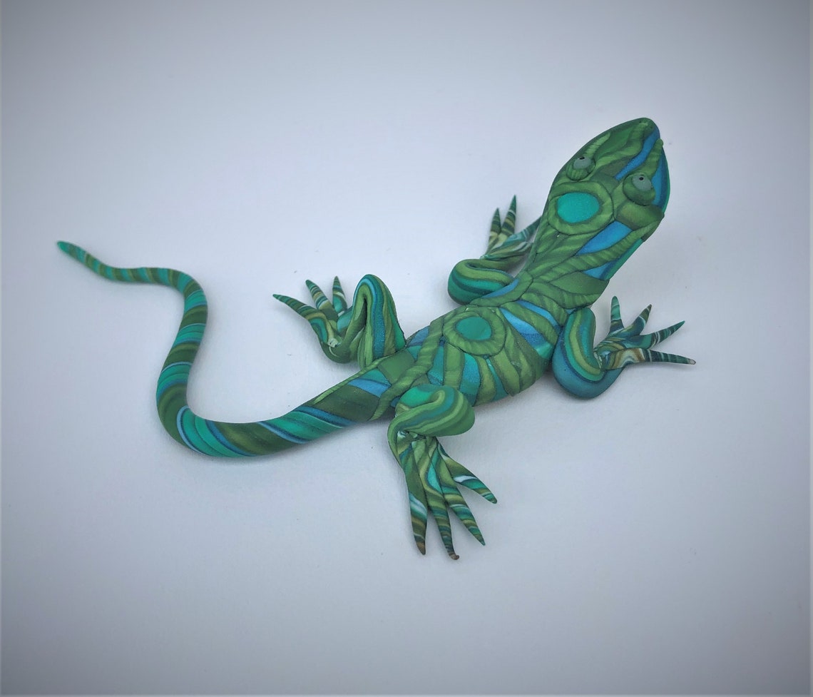 Clay sitting lizard sculpture figurine hand made Etsy