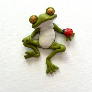 clay frog with a ladybug magnet