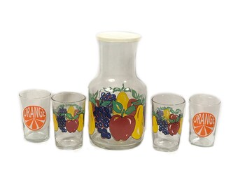 Vintage Juice Carafe and Tumbler Set