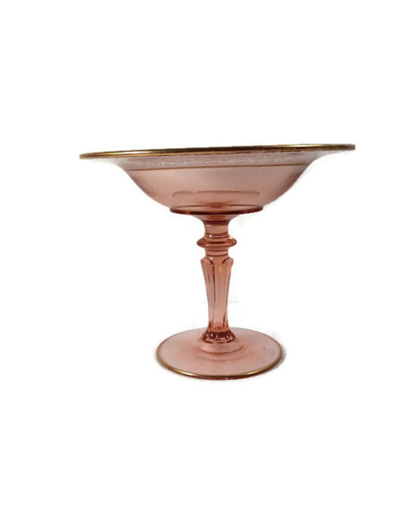 Pink Depression Glass Compote with Gold Trim Pink Depression Etsy